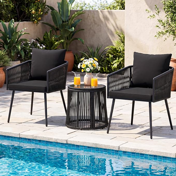 Tangkula 3 Pieces Patio Rattan Bistro Conversation Set, Outdoor All-Weather - Image 4
