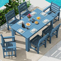 SERWALL HDPE Dining Set for 6: 1 Umbrella Hole Table, 4 Armless + 2 Armchairs. by SERWALL