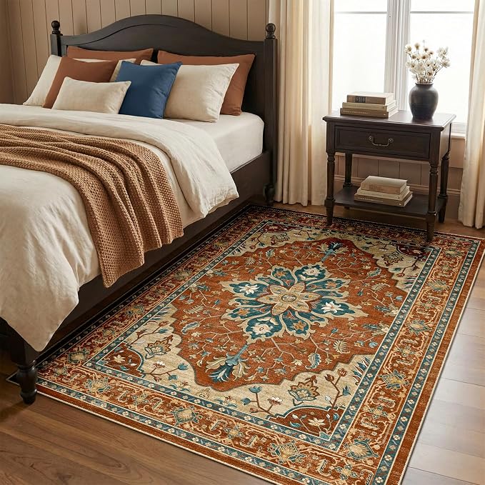 RELEANY Area Rugs 4'x6' Washable Non-Slip, Floral Vintage Distress Print - Image 2