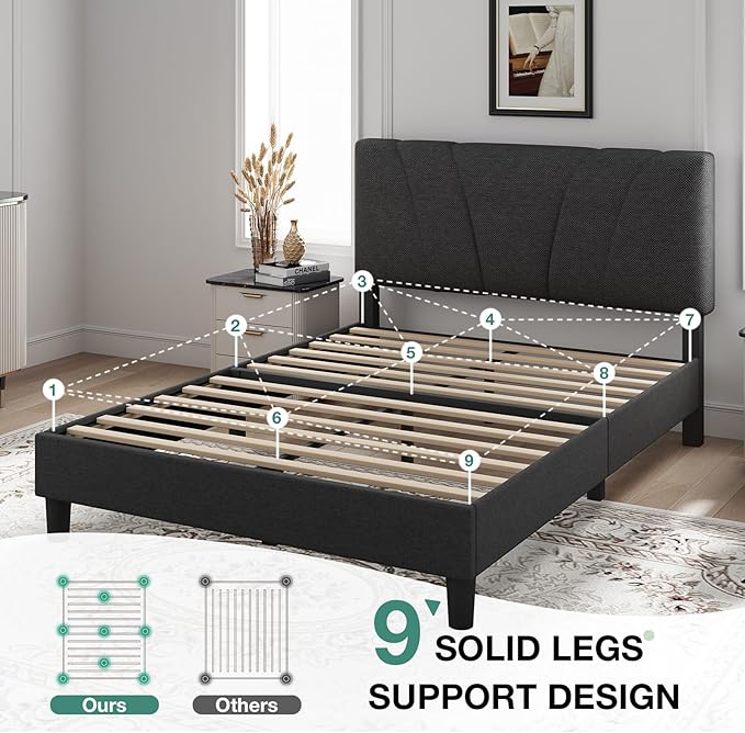 Novilla Queen Bed Frame with Headboard, Bed Frame Queen Size with Wood Slats - Image 5