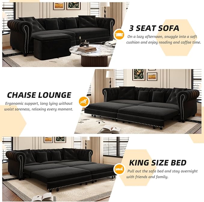 89" Velvet Convertible Sofa Bed Couch - Image 4