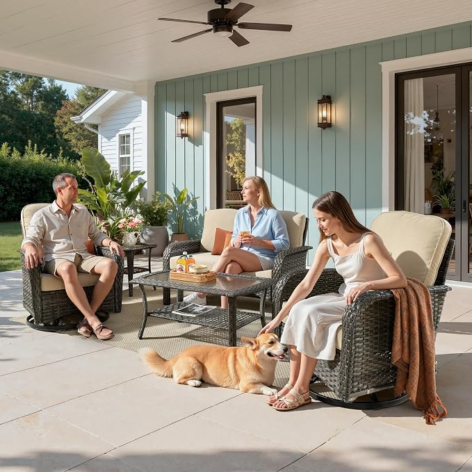 5 Pieces Wicker Patio Furniture Set, High Back Swivel Rocker Chairs Outdoor - Image 9