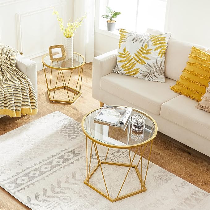 HOOBRO Small Coffee Table Set of 2, Round Coffee End Table by HOOBRO