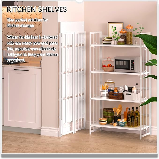 4NM No Assembly 4 Tiers Folding Bookshelf, 47.2" H Foldable Storage Shelves - Image 4