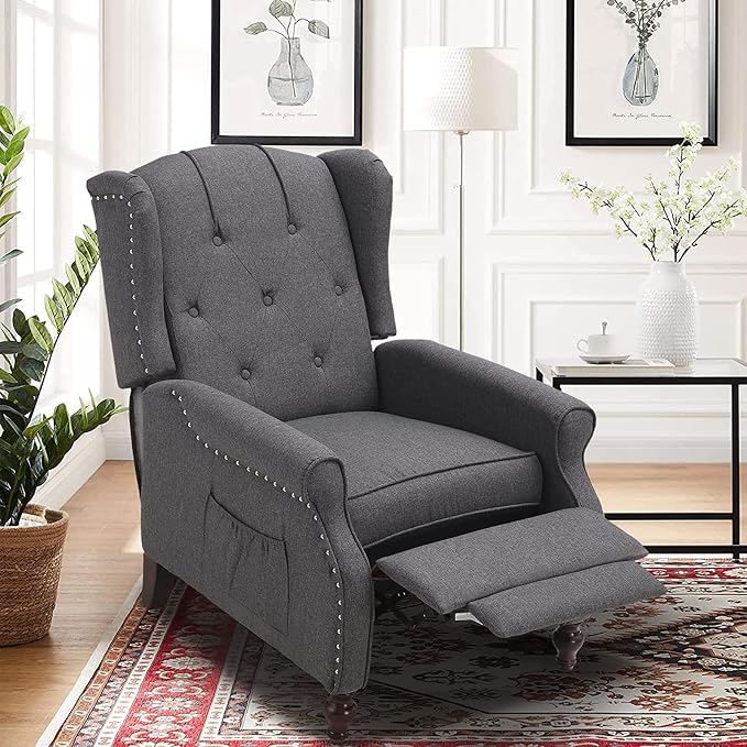 Wingback Recliner Chair with Massage and Heat, Tufted Fabric Push Back Recliner - Image 8