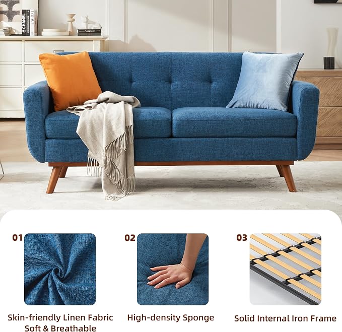 Kingfun 65.2" W Loveseat Sofa, Mid Century Modern Decor Love Seat Couches - Image 5