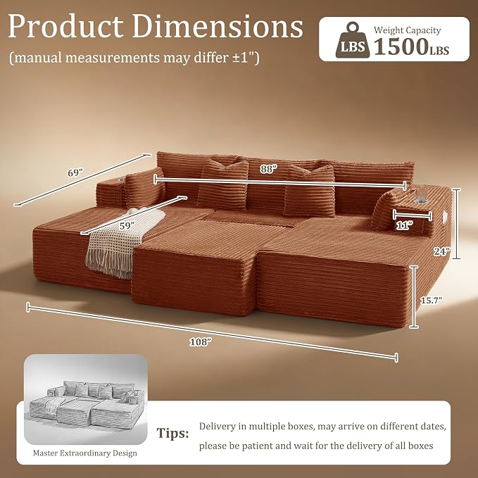 108" Cloud Sectional Couch, Comfort Sleep Sofa - Image 2