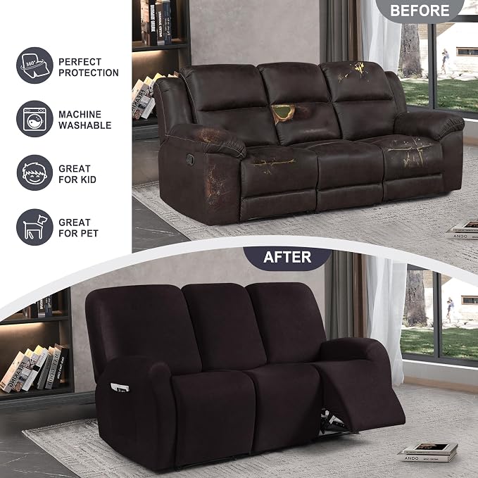 ANARACHON Leather Look Recliner Couch Cover, 8-Pieces Stretch Recliner Sofa - Image 6