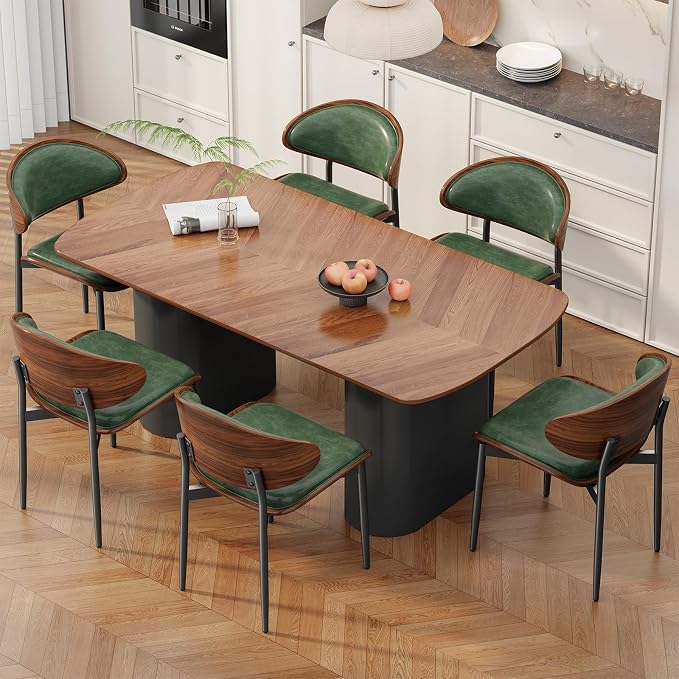 REONEY Dining Chairs Set of 8, Mid-Century Modern Upholstered PU Leather Chairs - Image 3