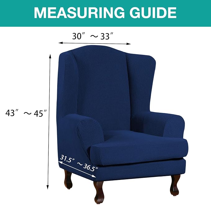 Turquoize Wingback Chair Covers 2 Piece Wing Chair Slipcover Stretch Slipcovers - Image 5