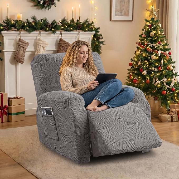 Recliner Chair Covers, 4-Piece Stretch Geometric Strokes Jacquard Reclining - Image 5