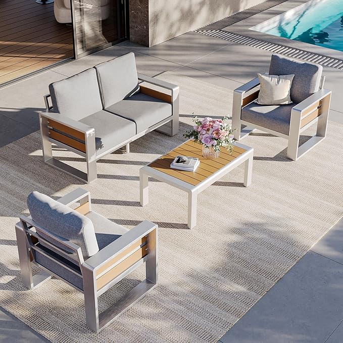 Aoxun Aluminum Outdoor Patio Furniture Set, 2 Seats Metal Sectional Patio - Image 7