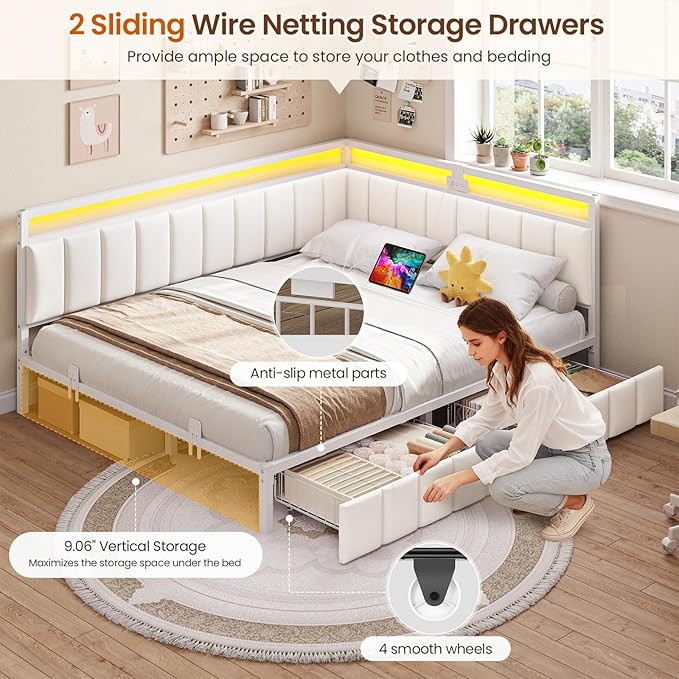 DICTAC Corner Queen Bed Frame - Image 5
