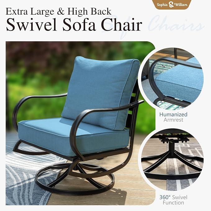 Sophia & William 2 Pieces Patio Furniture Sets Metal Sofa Chairs Patio Cushion - Image 4