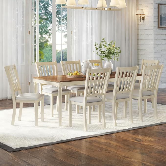 AMERLIFE 9-Piece Farmhouse Solid Wood Dining Table Set by AMERLIFE