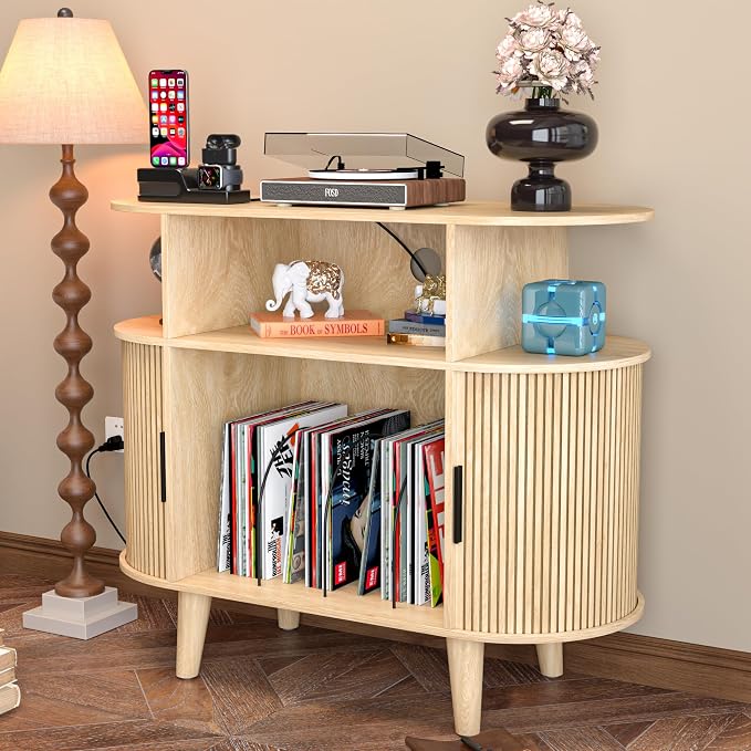 LUVIOHOME Large Round Record Player Stand - Image 2