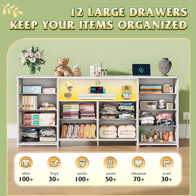 WLIVE White Dresser for Bedroom, Dresser TV Stand for 65, 75 inch TV - Image 6