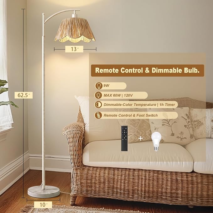 Oneach Rattan Floor Lamp for Living Room - Image 5