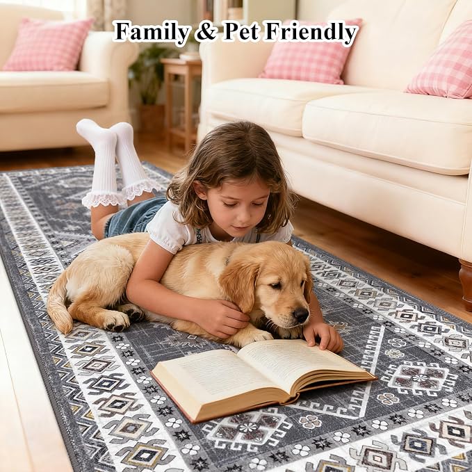HEBE Washable Kitchen Rugs Runner 2'x 6', Non Slip Hallway Runner Rug, Low Pile - Image 3