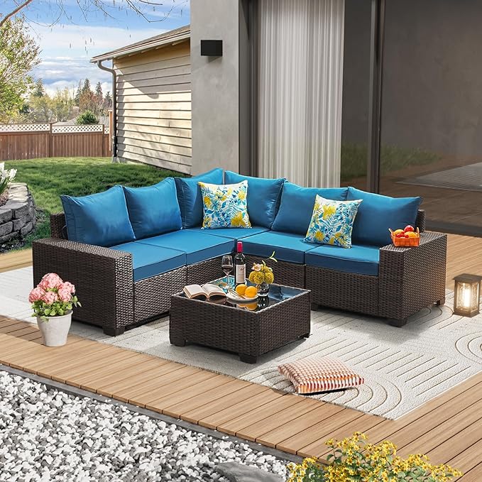 JOYURE 6 Pieces Patio Furniture Set All-Weather Outdoor Wicker Sectional by JOYURE