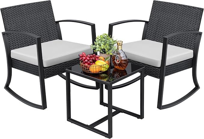 Greesum 3 Pieces Outdoor Furniture Set Patio Bistro Rocking Chairs by BuynowfromGreesum