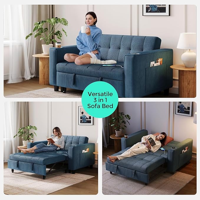 LINSY Sleeper Sofa Bed, Small 3 in 1 Convertible Loveseat Sleeper Couch - Image 3