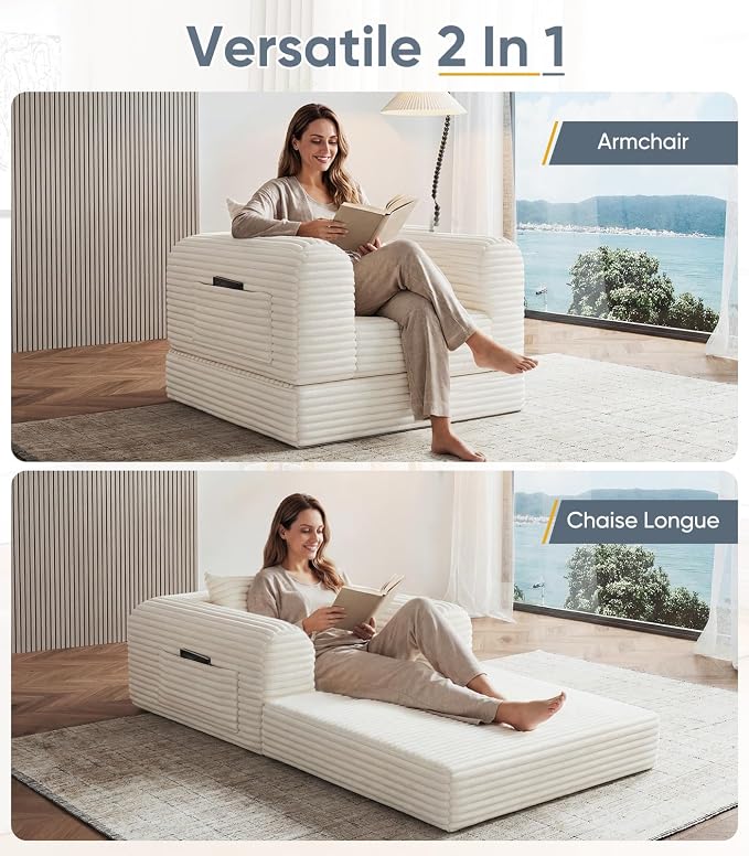 SYFERLORY Versatile 2 in1 Armchair Accent Chair Couch Convertible Boneless - Image 4