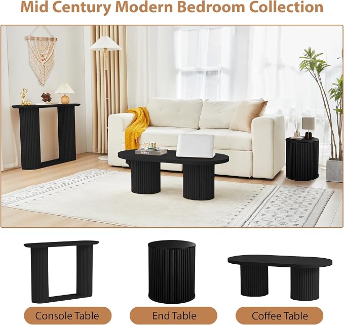 AVZEAR Small Round Side Table Fluted Night Stand Set of 2, Mid Century Modern - Image 6