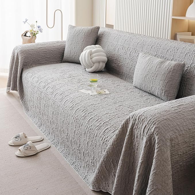 DREAMINGO Bubble Textured Cooling Sofa Cover, Ice Silk Breathable Couch Cover - Image 4