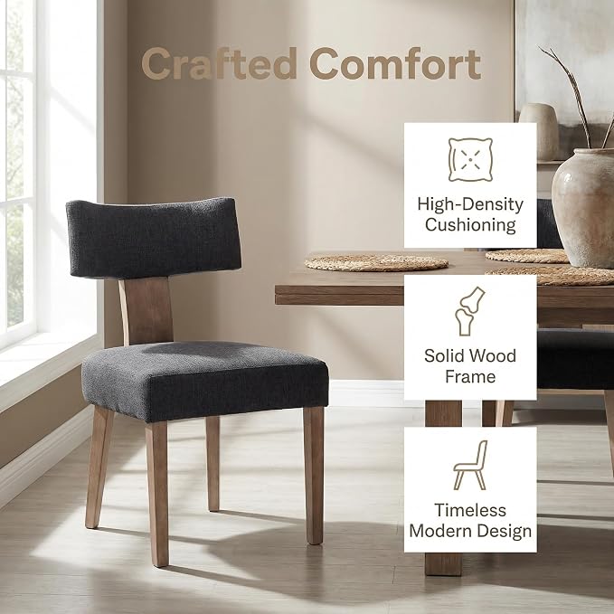 HNY Mid Century Modern Dining Chairs Set of 6, Farmhouse Linen Upholstered - Image 6