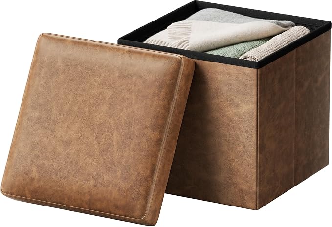 SONGMICS HOME Storage Ottoman, Removable Lid, Foldable Foot Stool, PU Leather by SONGMICSHOME
