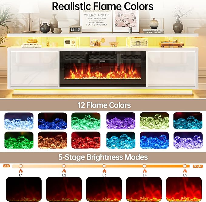 MXV 70" Fireplace TV Stand for TVs up to 80", Entertainment Center - Image 2