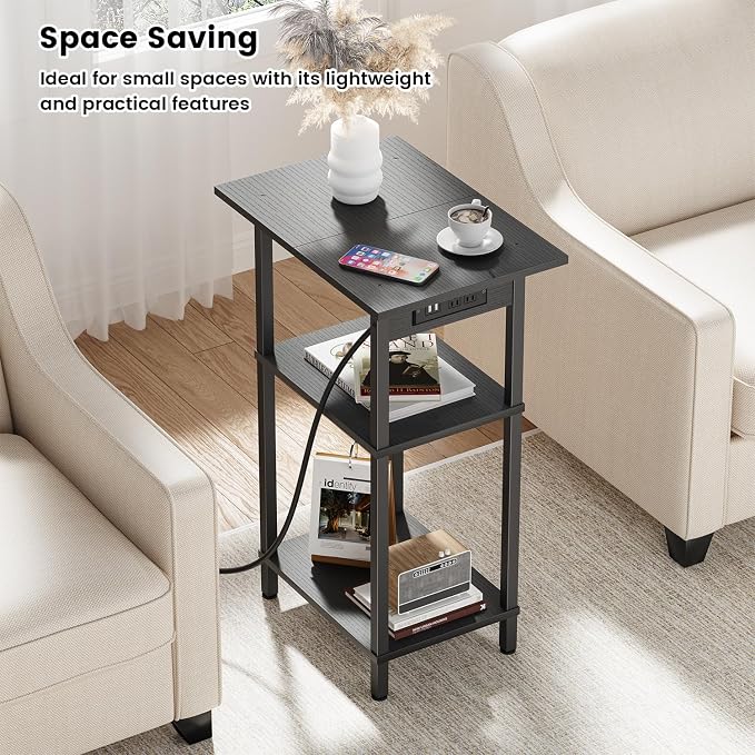 Asgolion Tall End Table with Charging Station, Skinny Nightstand with USB Ports - Image 4