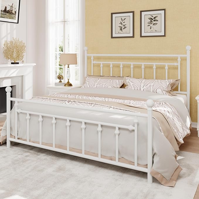 SHA CERLIN 14" King Size Metal Platform Bed Frame/Victorian Headboard and - Image 3