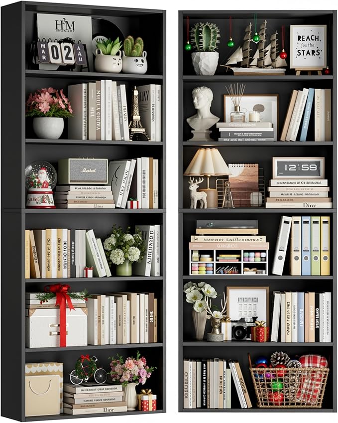FOTOSOK 6-Tier Open Bookcase and Bookshelf Set of 2, Freestanding Display - Image 8