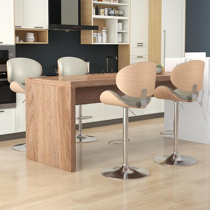 KCC Bar Stools, Swivel Adjustable Height Barstools, PU Leather Upholstered Bar - Image 8