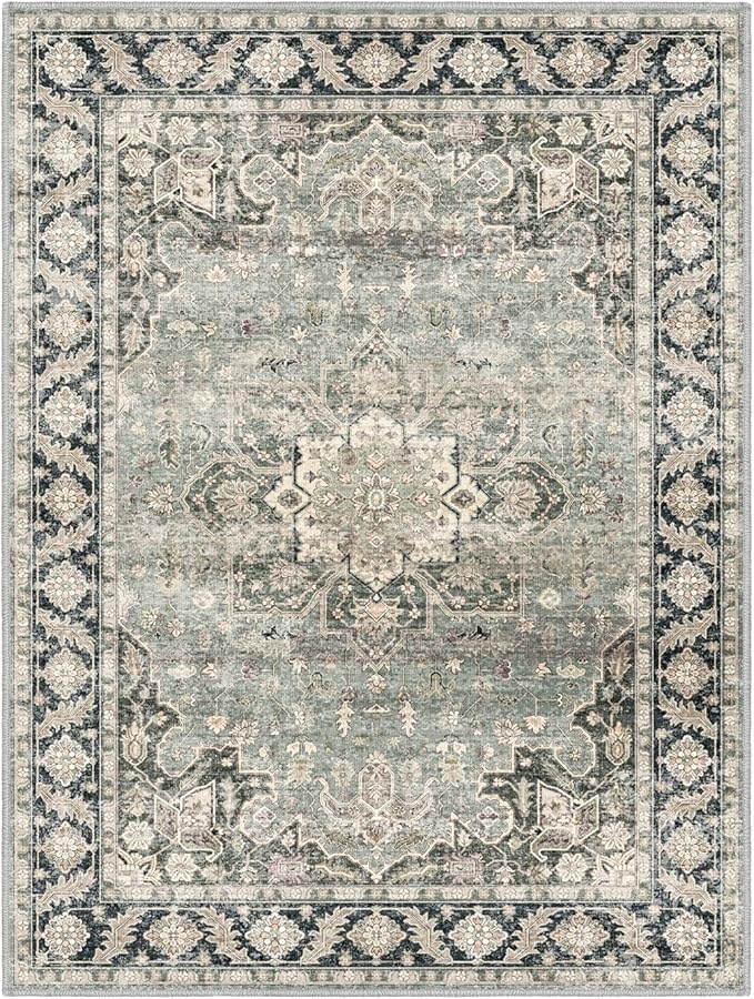 9x12 Area Rugs - 9x12 Washable Area Rug Indoor Vintage Rug Print Rug Low-Pile - Image 3