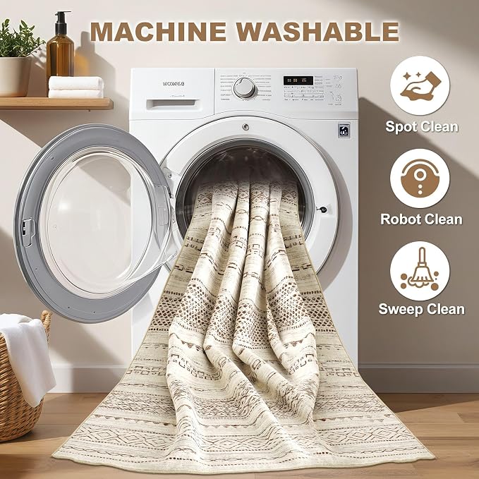Nakagishi 10x14 Area Rugs Living Room: Washable Boho Large Neutral Modern Soft - Image 2