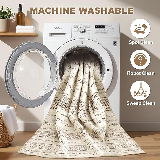 Nakagishi 7x9 Area Rug Living Room: Washable Boho Large Neutral Modern Soft - Image 2
