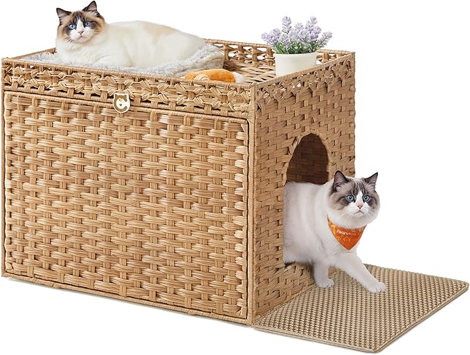 Feandrea Cat Litter Box Enclosure, Handwoven Rattan Hidden Litter Box Furniture by FeandreabySONGMICSHOME