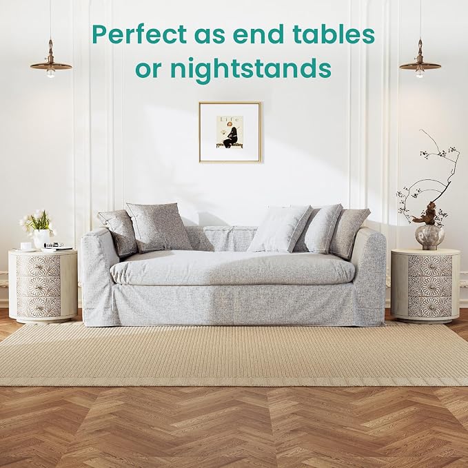 SUNBURY Round Night Stand Set of 2, Farmhouse Bedside Table, Farmhouse End Table - Image 6