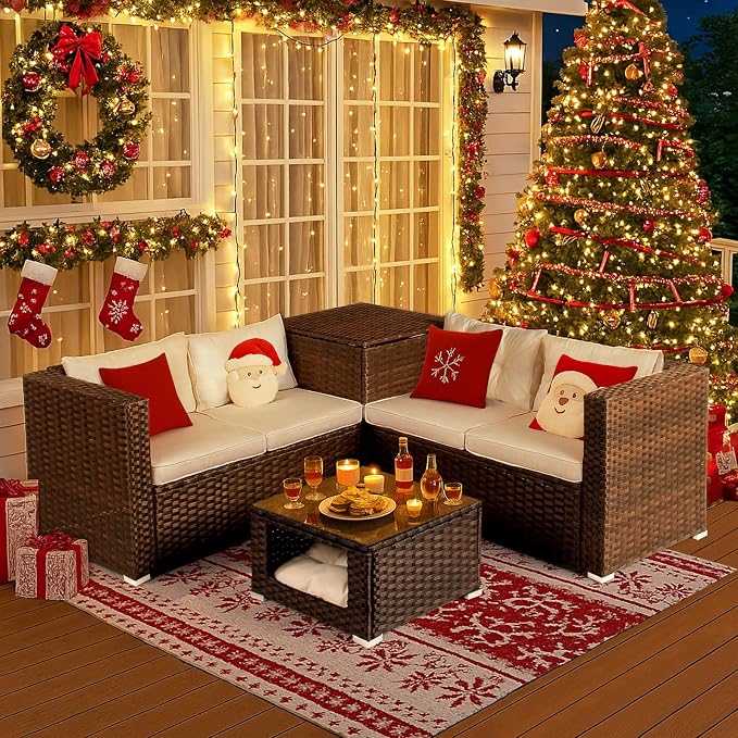 VINGLI 4 Pieces Outdoor Sectional Wicker Patio Furniture - Image 9