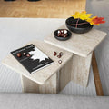 Travertine Efect Square Nesting Table Set of 2 Modern Coffee Table Small Side by Unknown