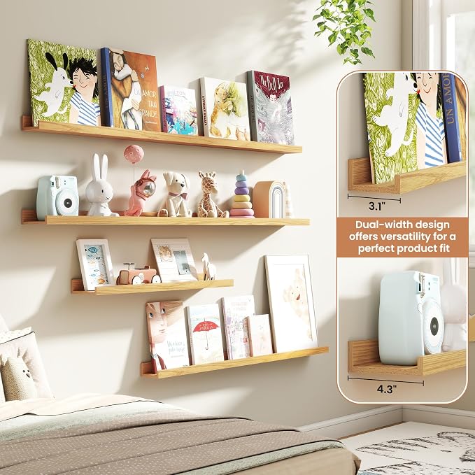 Fun Memories Picture Ledge Shelves Set of 4, 24 Inch Rustic Wall Mounted - Image 6