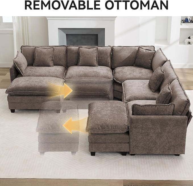 113'' V Shaped Cloud Sectional Sofa, Oversized Deep Seat Couches - Image 7