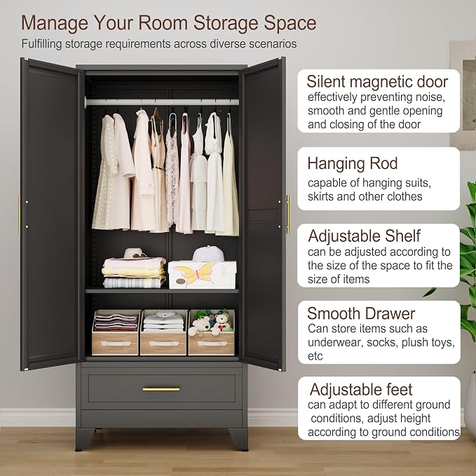 erosoei 71" H Metal Armoire Wardrobe Closet - Image 3
