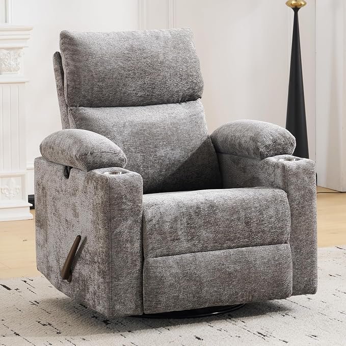 Swivel Rocker Recliner with Adjustable Armrests, Rocking Nursery Chair with by Rhevoy