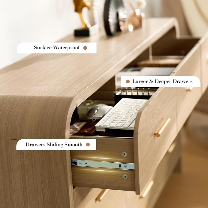 Curved 9-Drawer Dresser for Bedroom, Vanity Desk TV Stand for Living Room - Image 8