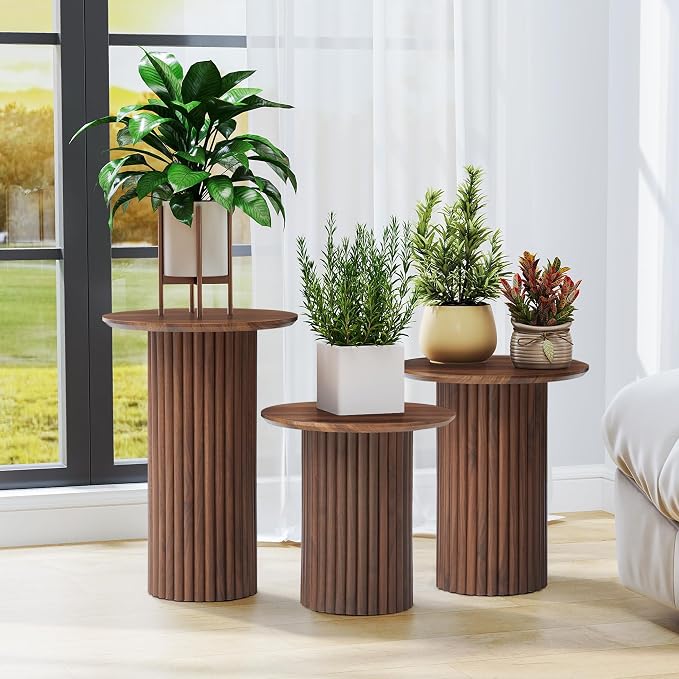 Bifins Round Nesting Coffee Table Set of 3, Mid Century Modern Fluted Coffee - Image 6