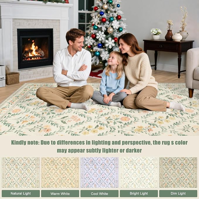Area Rug Living Room Rugs: Floral 4x6 Washable Rug Vintage Soft Boho Non-Slip - Image 9